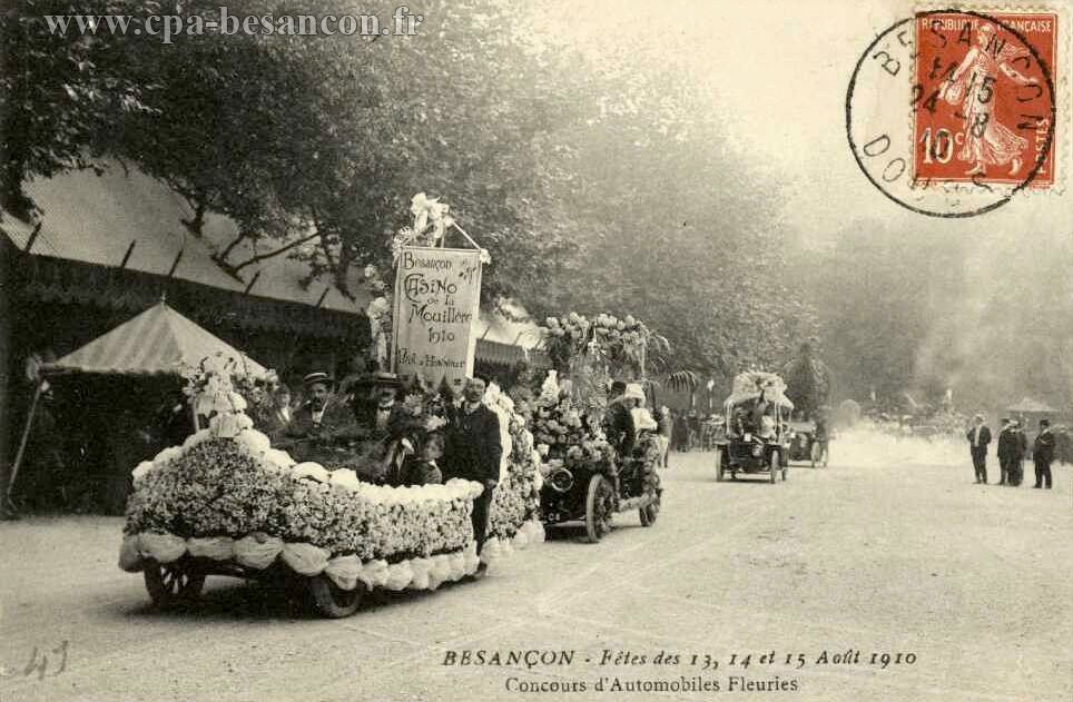 BESANÇON - Fêtes des 13, 14 et 15 Août 1910 - Concours d'Automobiles Fleuries